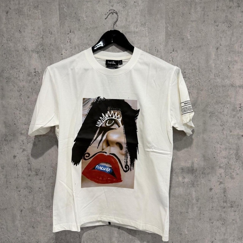 Haculla Men White Graphic Face Print T-Shirt Streetwear Short Sleeve Size S